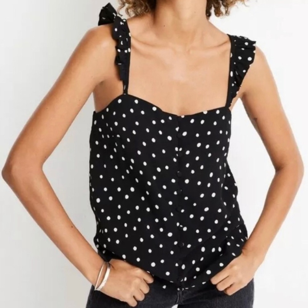 Madewell Ruffle-Strap Cami Top in Painted Dots/Polka Dot, Sz 12